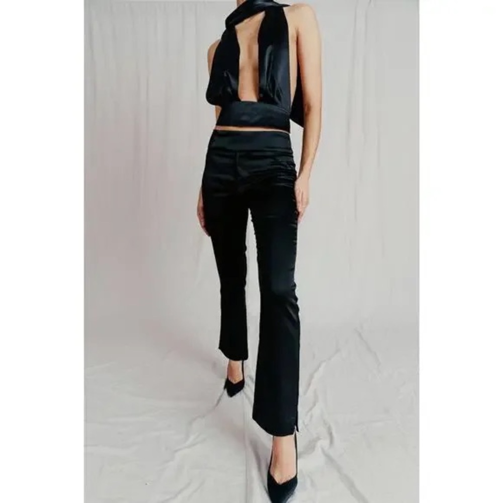 Leman Mercer Luna Satin Flared Dress Pants Navy Blue Size XS